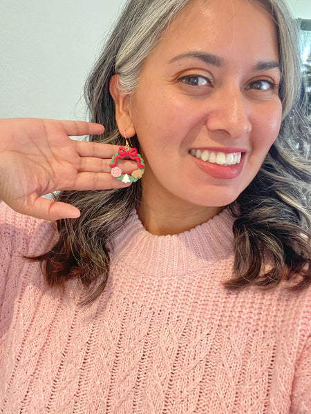 Merry Conch-mas Wreath Clay Earrings